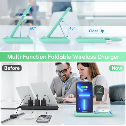2025 Upgraded 18W 3-in-1 Wireless Charging Station for iPhone 16/15/14/13/12/11 Pro, AirPods, Apple Watch Series 10-3, and Samsung Phones (Green)