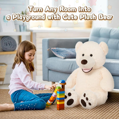 Extra Large Beige Teddy Bear - 39-Inch Plush Stuffed Animal with Oversized Footprints, Perfect Gift for Children
