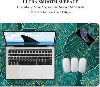 Extra Large Desk Mat with Tropical Leaf Design, Extended Gaming Mouse Pad for Keyboard and Laptop, 35.5 x 15.7 inches
