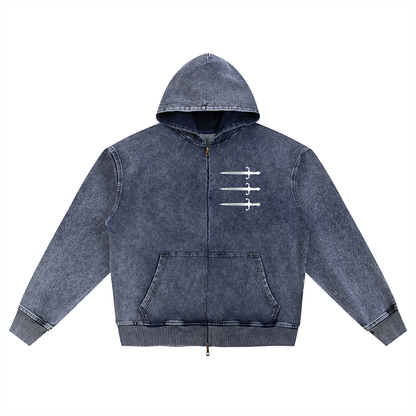 Snow Wash Oversized Zip-Up Hoodie