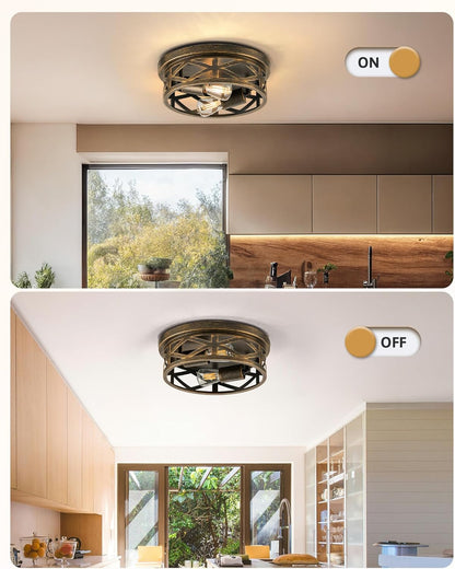 Flush Mount Ceiling Lights, 2-Light Hallway Lighting Fixtures, 11-Inch Farmhouse Metal Cage Design for Entryway and Kitchen, Adjustable Lamp Holders, ETL Certified, Set of 2, Oil-Rubbed Bronze Finish