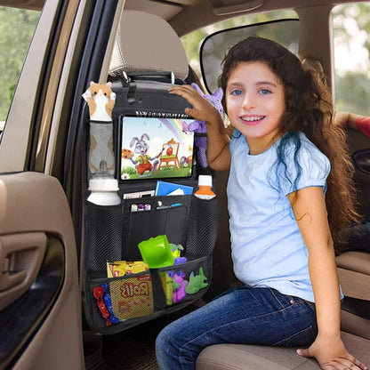 Car Back Seat Organizer with Touchscreen Tablet Holder and Automatic Storage Compartment for Travel