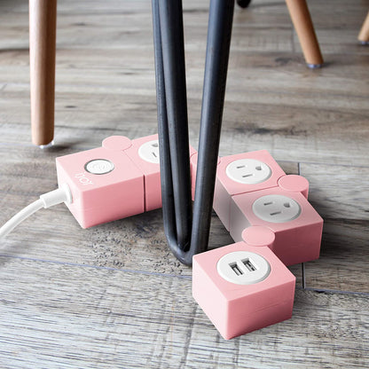 Flexible Power Strip with 3 AC Outlets and 2 USB Charging Ports, Pink Extension Cord, Surge Protection, Decorative Outlet Extender for Home and Office Use