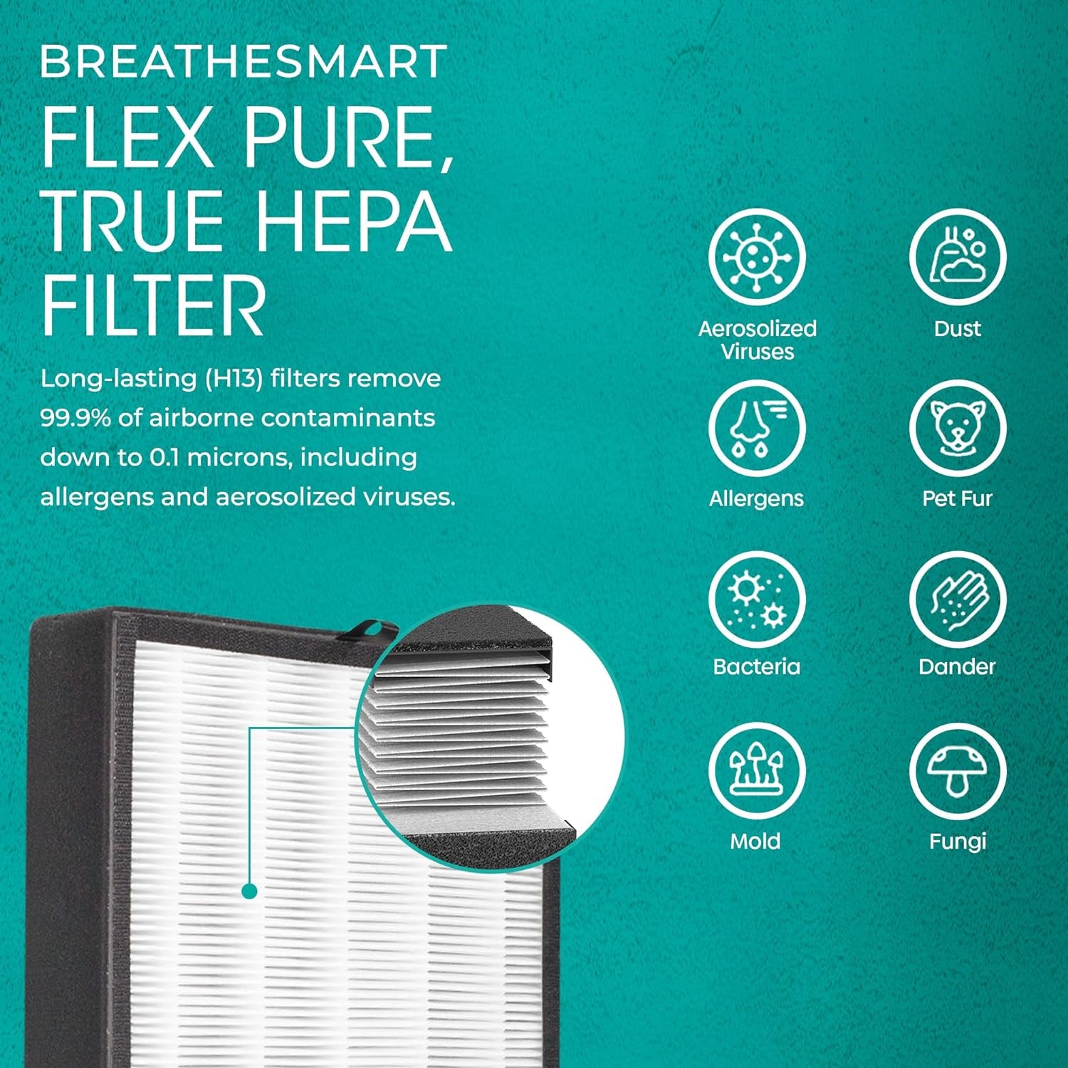 Breathesmart Flex HEPA Air Purifier with Pure Filter – Covers 700 Sq. Ft. in 30 Minutes for Bedroom and Office Use, Effectively Reduces Allergens, Dust, and Mold – White