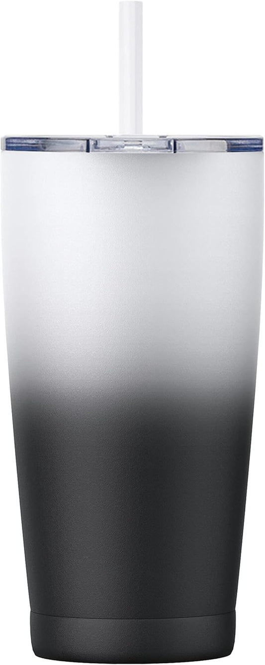 20 Oz Insulated Stainless Steel Tumbler with Lid and Straw, Double Wall Vacuum-Sealed Travel Mug for Hot and Cold Beverages, Powder Coated Finish (Day & Night)