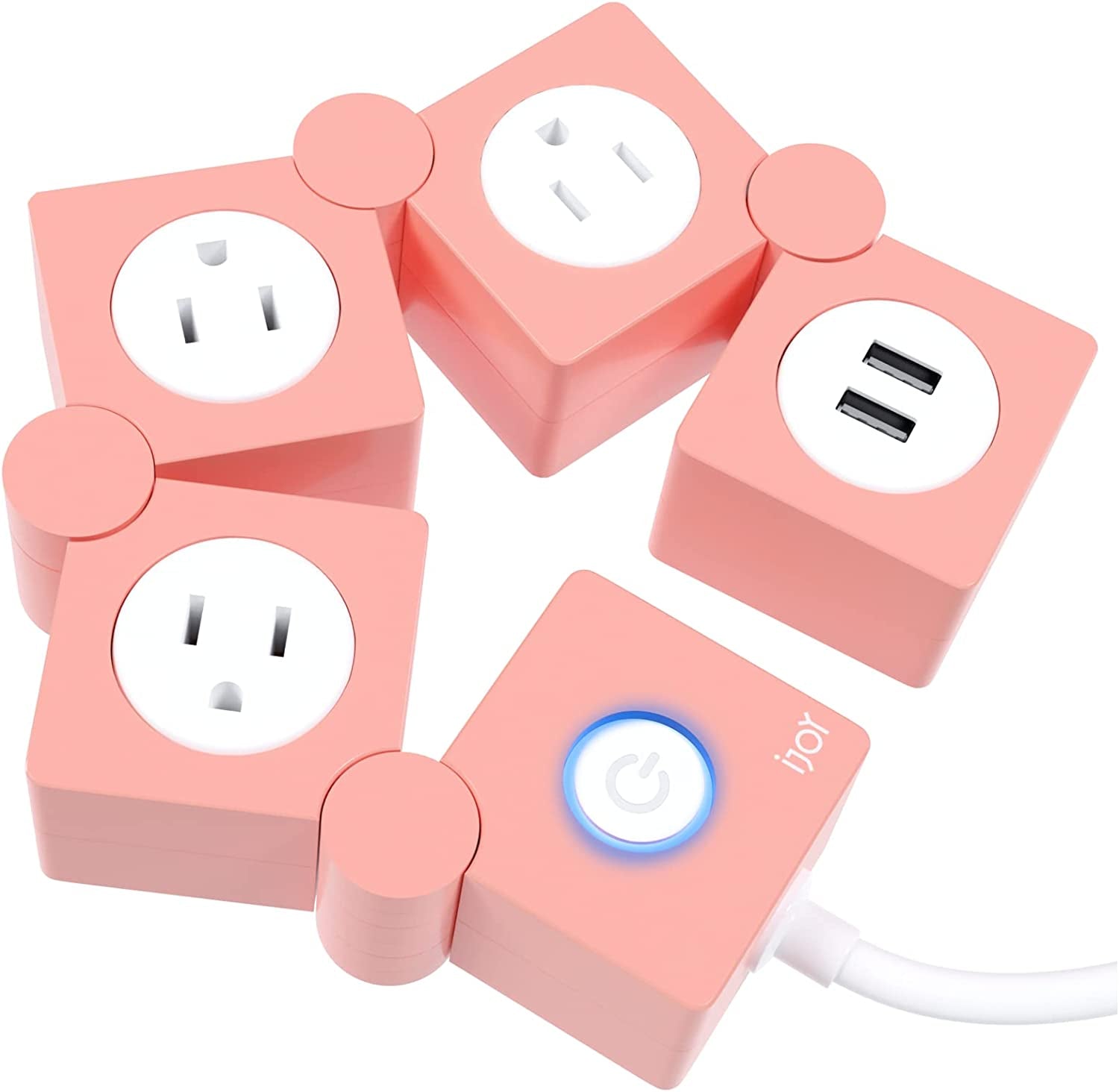 Flexible Power Strip with 3 AC Outlets and 2 USB Charging Ports, Pink Extension Cord, Surge Protection, Decorative Outlet Extender for Home and Office Use