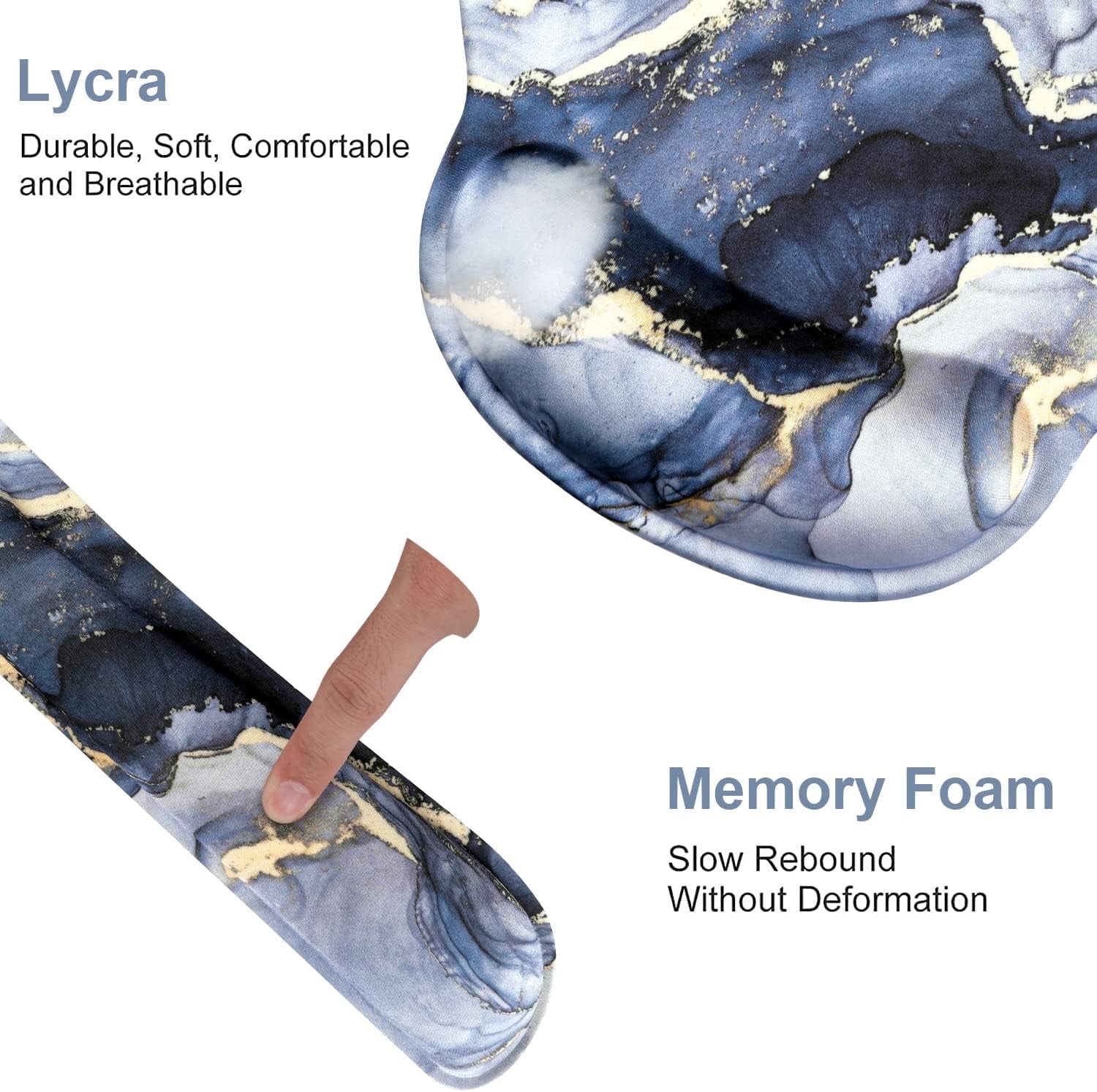 Ergonomic Dark Blue Marble Mouse Pad and Keyboard Wrist Rest Set with Non-Slip Base and Coasters for Enhanced Comfort and Pain Relief in Home and Office