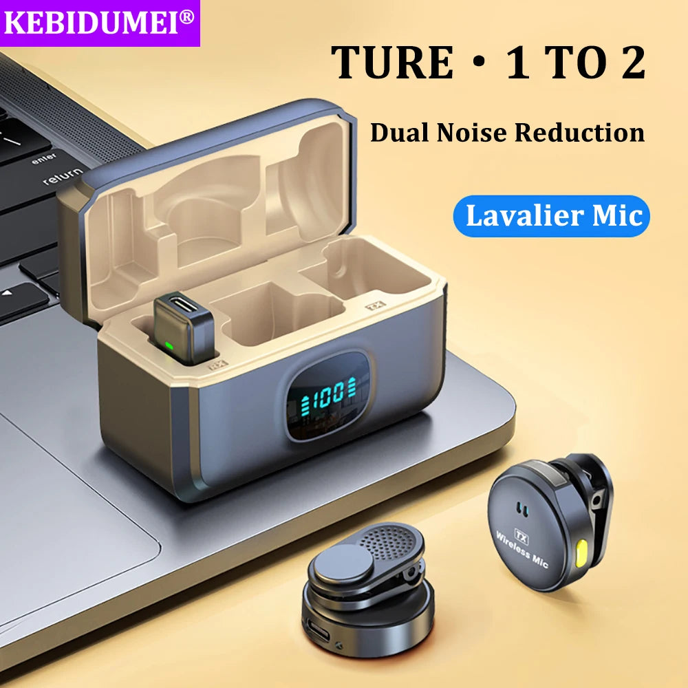 Lavalier Microphone 2.4Ghz Wireless Microphone Magnetic Suction Microphone with Charging Case for Video Recording Plug and Play