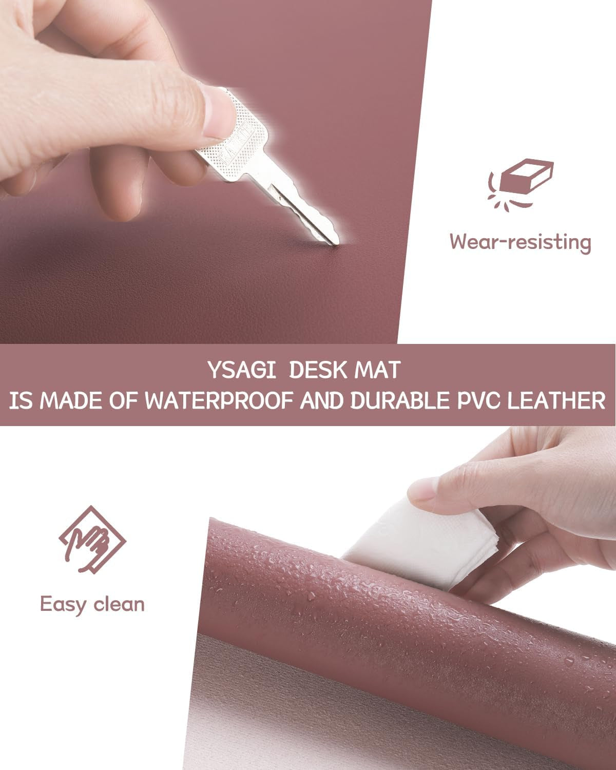Large Non-Slip Leather Desk Pad – Waterproof Laptop and Keyboard Mat, Table Protector Blotter, Ideal for Office, Home, and Decor (Dark Pink, 35.4" x 17")