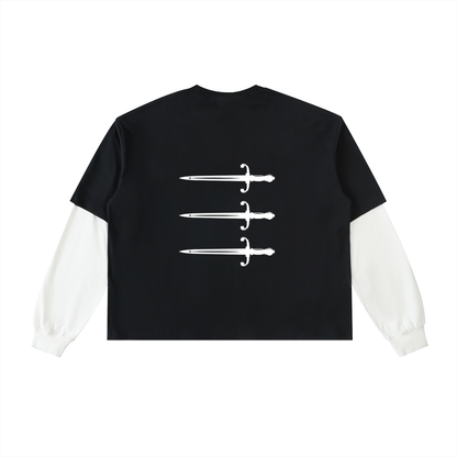 Layered Contrast Sleeve Cotton T-Shirt