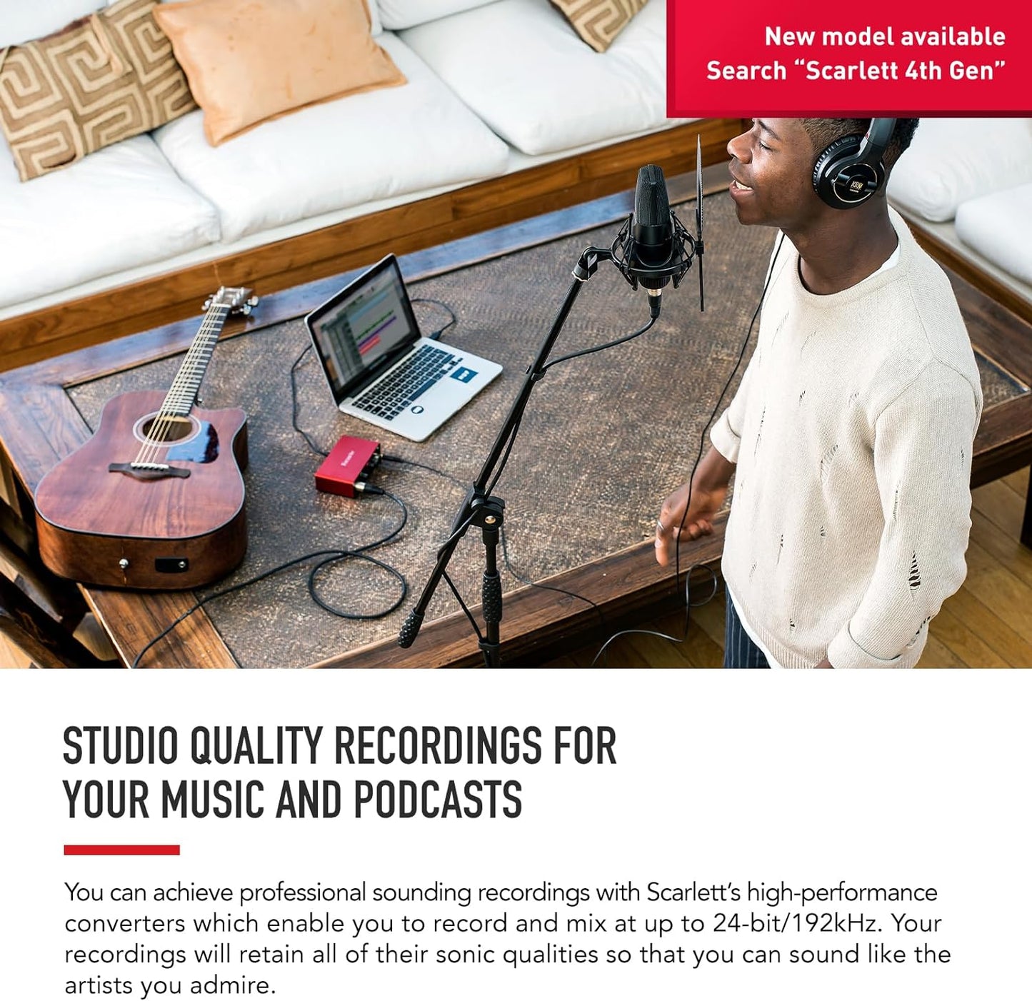 Scarlett Solo 3Rd Gen USB Audio Interface for Guitarists, Vocalists, Podcasters or Producers to Record and Playback Studio Quality Sound