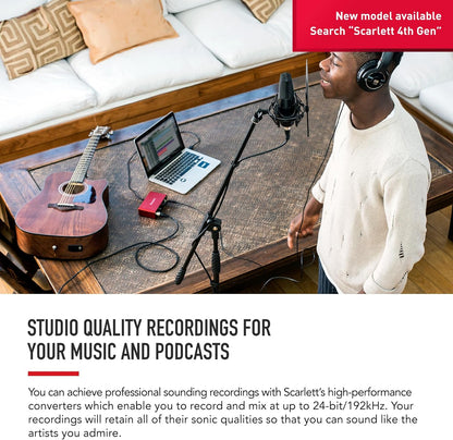 Scarlett Solo 3Rd Gen USB Audio Interface for Guitarists, Vocalists, Podcasters or Producers to Record and Playback Studio Quality Sound