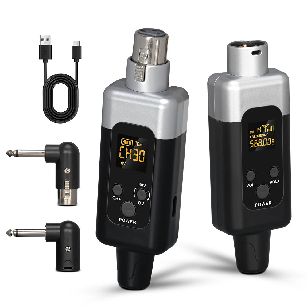48V UHF Wireless Microphone Converter XLR Transmitter and Receiver System for All Microphones
