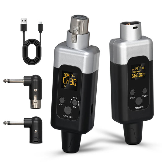 48V UHF Wireless Microphone Converter XLR Transmitter and Receiver System for All Microphones