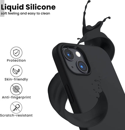 Shockproof Liquid Silicone Case for iPhone 13 - Gel Rubber Anti-Shock Cover with Drop Protection, 6.1 Inches, Black