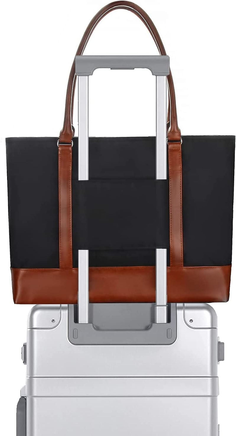 Women's Laptop Tote Bag - USB-Compatible, Large Work Purse for 17.3" Laptops, Lightweight Waterproof Shoulder/Messenger Bag (Black)
