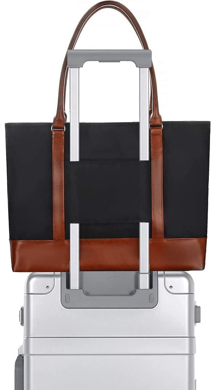 Women's Laptop Tote Bag - USB-Compatible, Large Work Purse for 17.3" Laptops, Lightweight Waterproof Shoulder/Messenger Bag (Black)