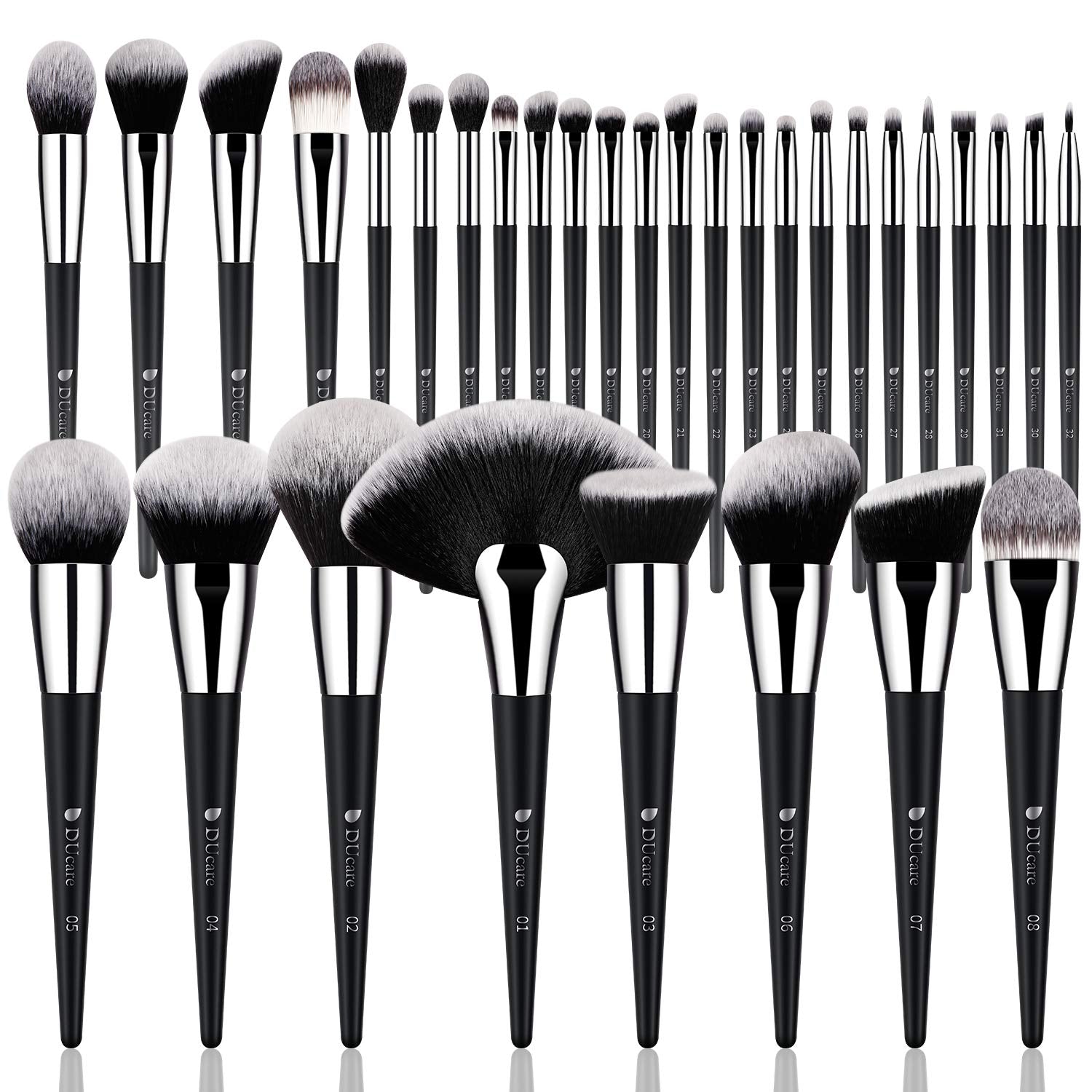 32Pcs PRO Grade Makeup Brushes Set Premium Ultra-Soft Synthetic Foundation Contour Powder Blush Concealer Eyeshadow Classic Black Professional Make up Brushes