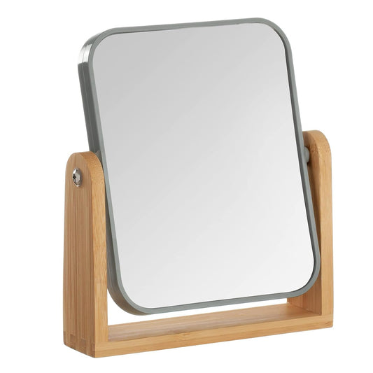 3X Double-Sided Magnifying Makeup Mirror with Bamboo Stand, Compact 360° Rotating Design, Ideal for Shower, Shaving, and Travel - Grey