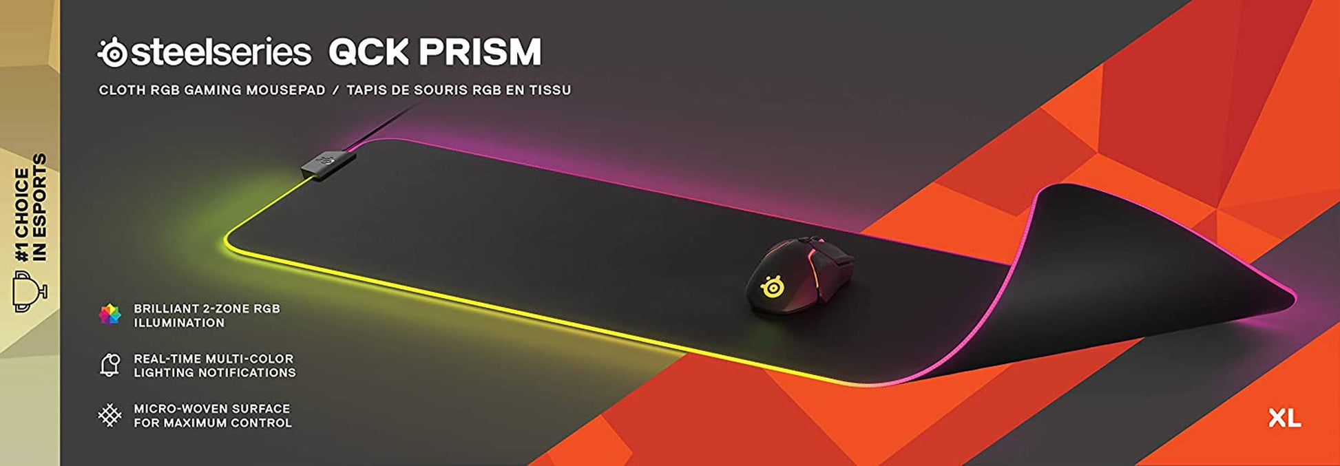 SteelSeries QcK XL RGB Prism Gaming Mouse Pad - Extra-Large Cloth Design for Desk Coverage