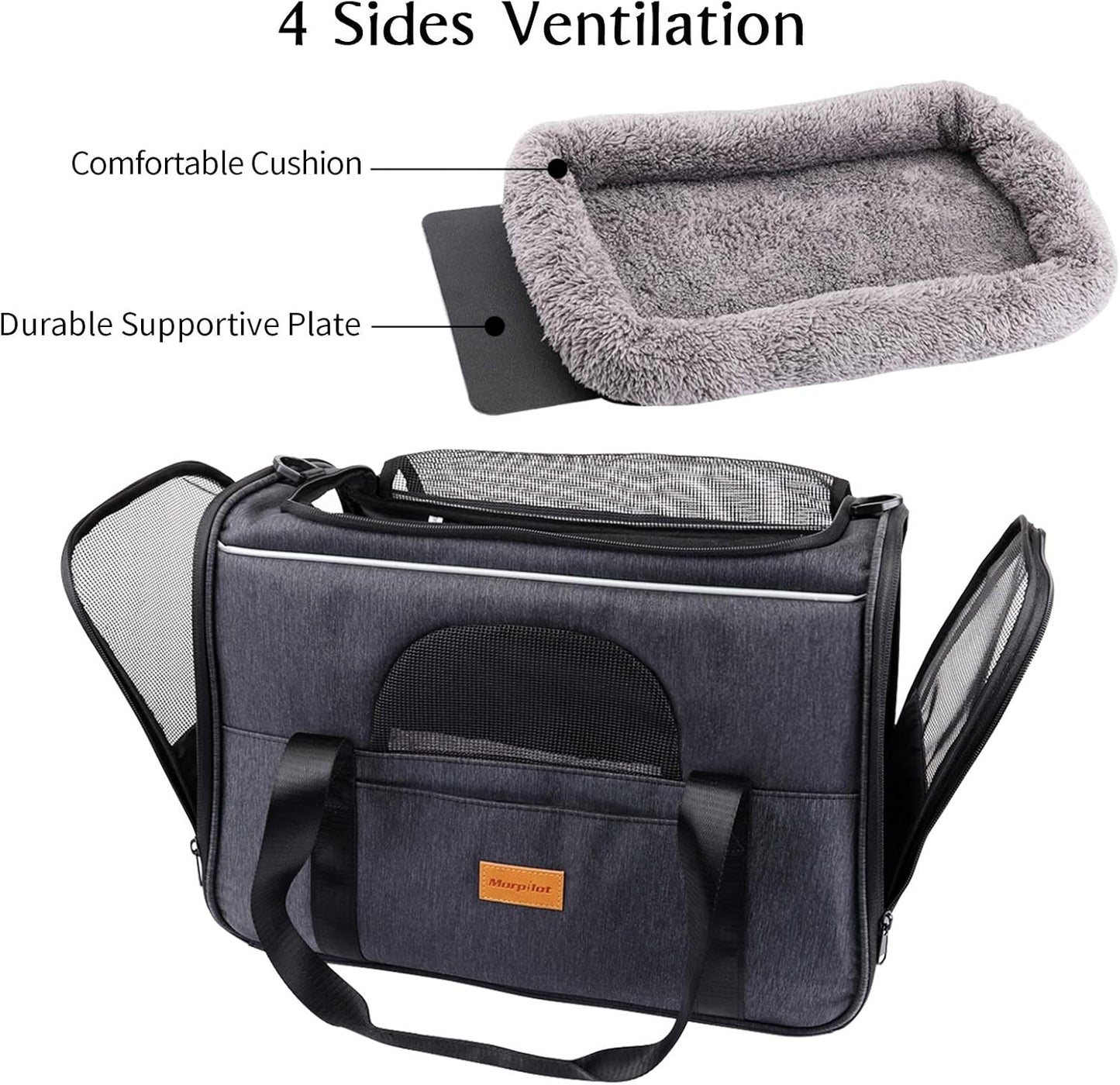 Portable Cat and Small Dog Carrier Bag, Foldable Soft-Sided Transport Carrier, Airline-Approved with Shoulder Strap, Removable Mat, and Pet Bowl