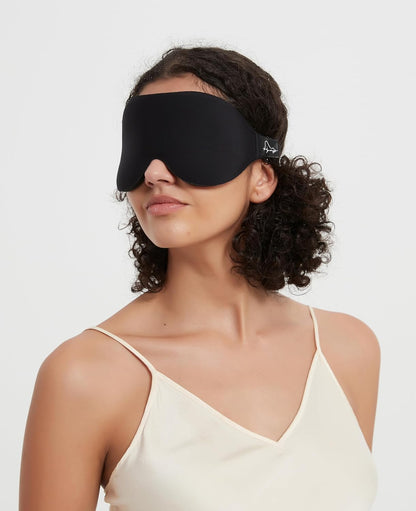 Contoured Memory Foam Sleep Mask with Earplugs Set - Soft 3D Blackout Eye Mask for Comfortable Sleep, Eye Protection, Suitable for Women and Men, Black