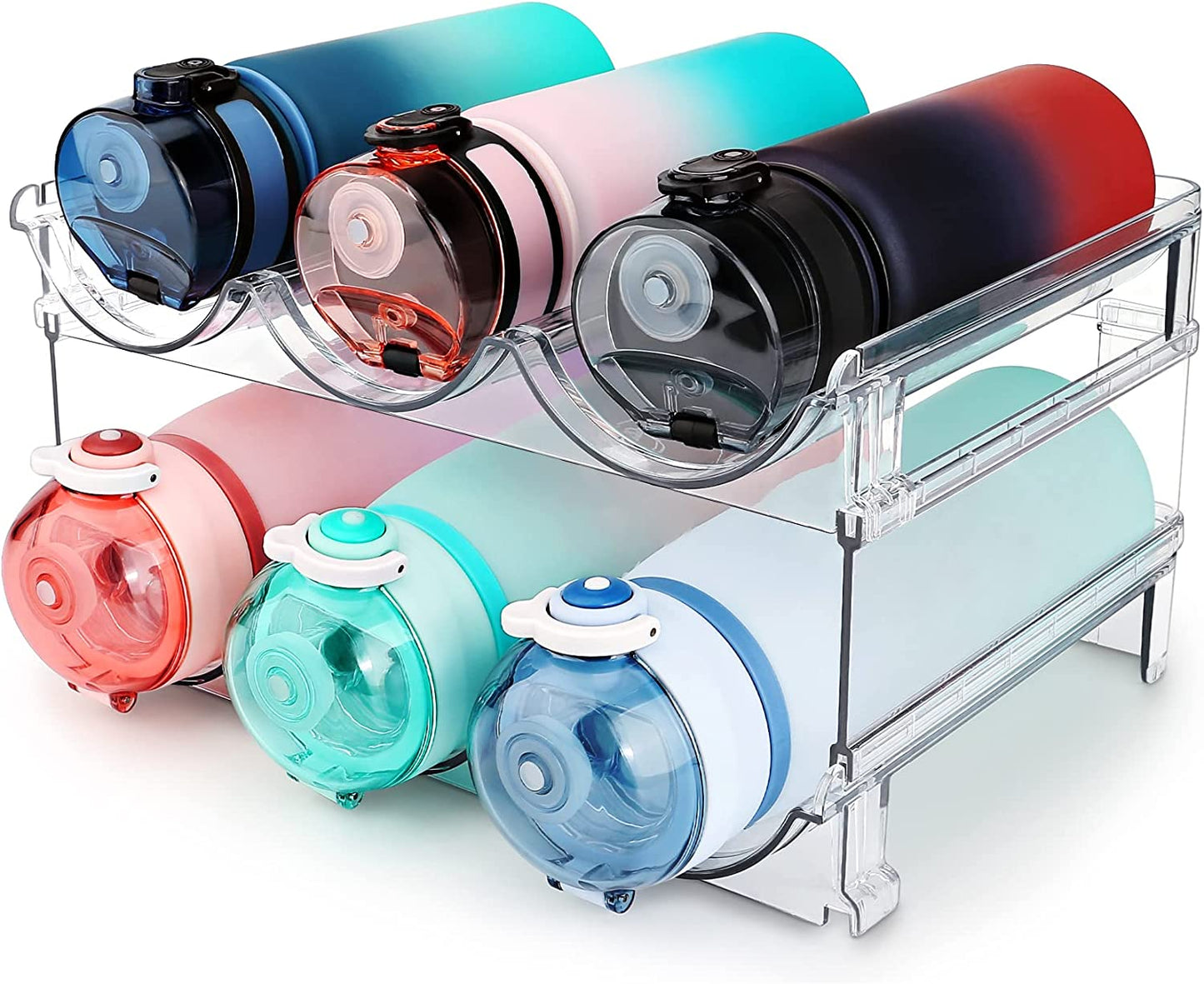 Water Bottle Storage Organizer - 2-Pack Stackable Cabinet Holder