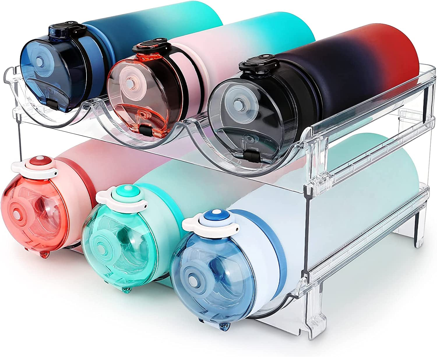 Water Bottle Storage Organizer - 2-Pack Stackable Cabinet Holder