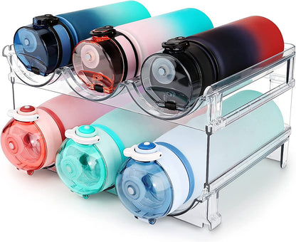 Water Bottle Storage Organizer - 2-Pack Stackable Cabinet Holder