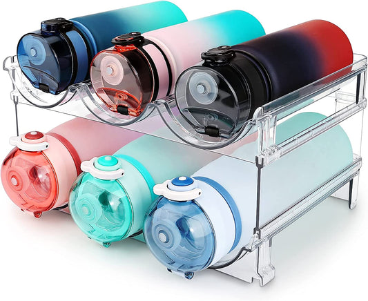 Water Bottle Storage Organizer - 2-Pack Stackable Cabinet Holder