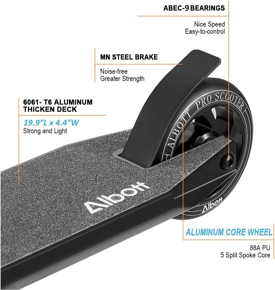 Pro Scooters Freestyle Trick Scooter - 110mm Aluminum Core Wheels & ABEC-9 Bearings for Beginners, Suitable for Ages 8 and Up, Ideal for Boys, Girls, Teens, and Adults