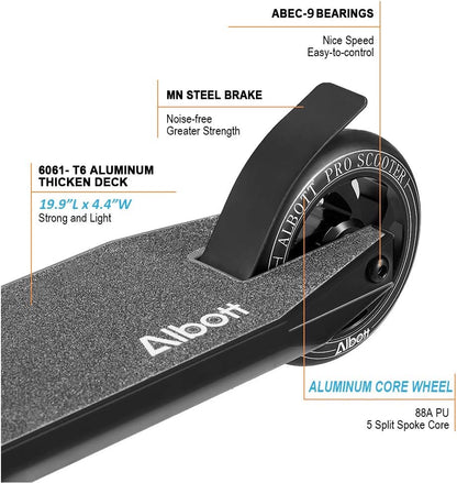 Pro Scooters Freestyle Trick Scooter - 110mm Aluminum Core Wheels & ABEC-9 Bearings for Beginners, Suitable for Ages 8 and Up, Ideal for Boys, Girls, Teens, and Adults