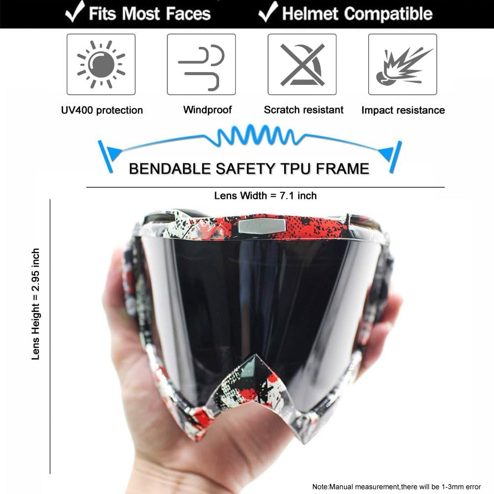 UV400 Protective Goggles for Dirt Bike and ATV Riding - Windproof and Dustproof Motorcycle Goggles for Men, Women, and Youth