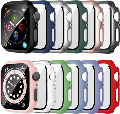 12-Pack Tempered Glass Screen Protector Case Compatible with Apple Watch 44mm SE 3 (2025)/SE 2/SE/Series 6/5/4, Hard PC Scratch-Resistant Bumper Protective Cover for iWatch Accessories