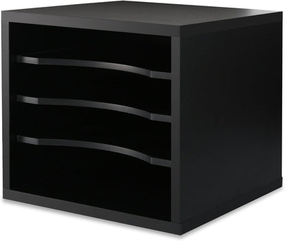 Wooden Desk Paper Organizer with Four-Tiered Storage, Adjustable Shelves for Document Sorting, Home Office File Holder in Black