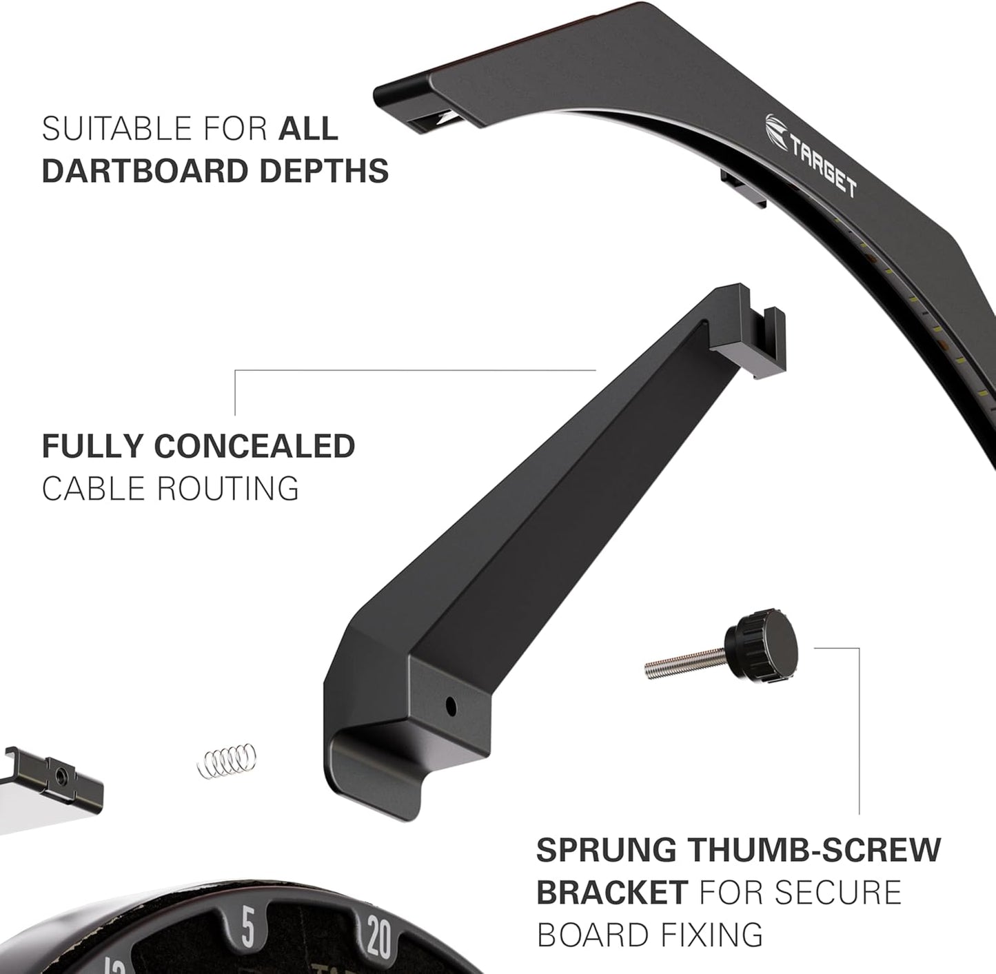LED Dartboard Lighting System with 3M Cable | Universal Fit | Easy Assembly | Professional Darts Accessories