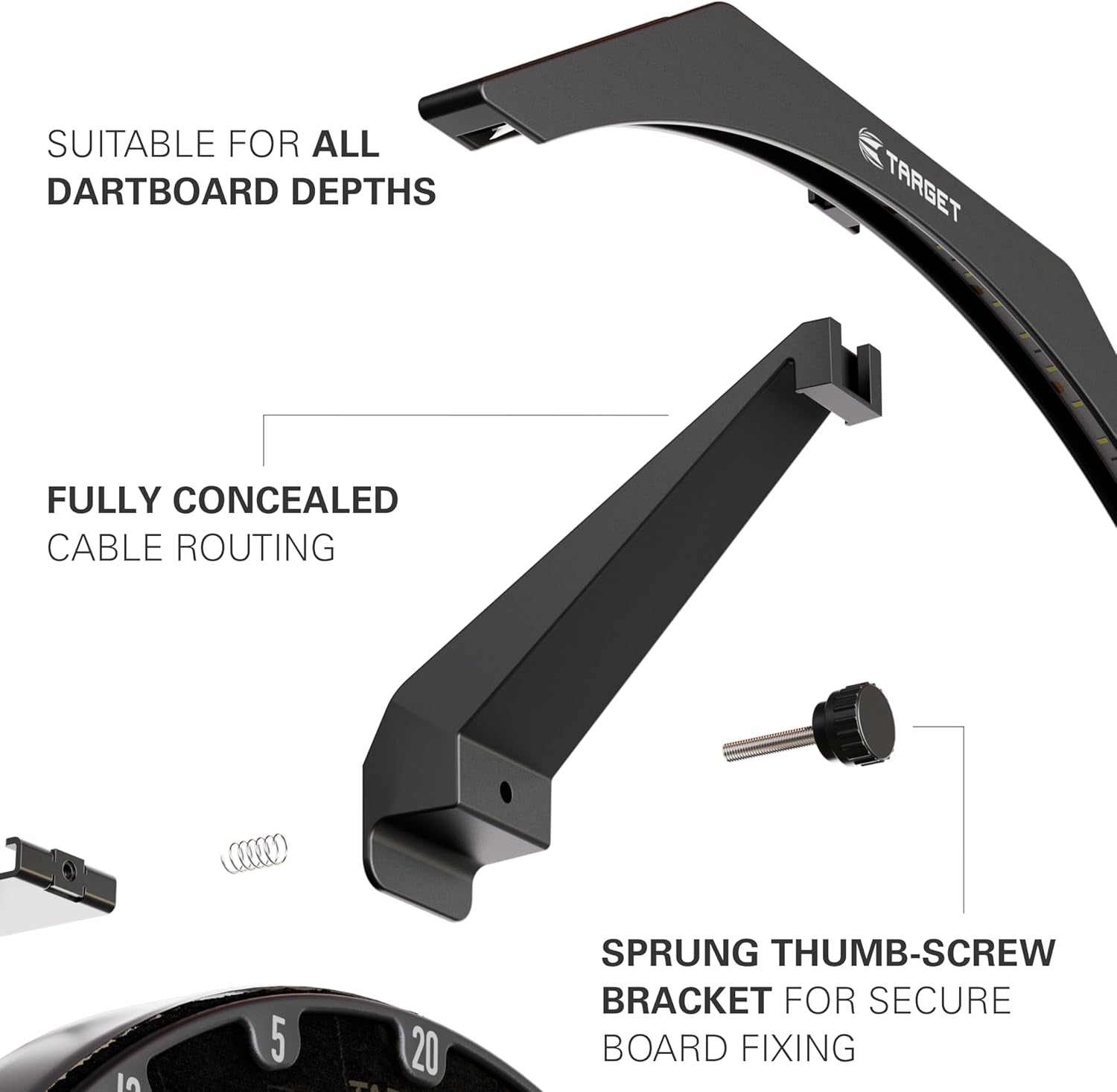 LED Dartboard Lighting System with 3M Cable | Universal Fit | Easy Assembly | Professional Darts Accessories