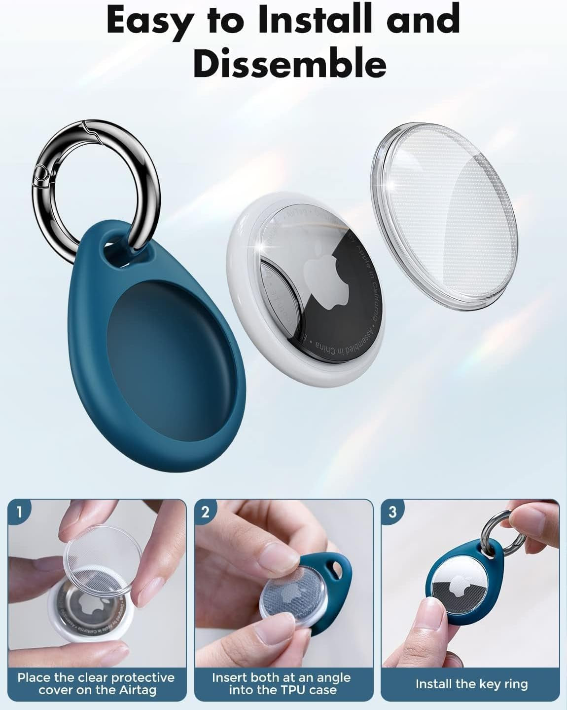 360-Degree Protective Case for AirTag (1st & 2nd Generation) [4-Pack], TPU Full Coverage Keyring Holder with Premium Zinc Alloy Spring Clip, Scratch-Resistant Design for Keys, Bags, and Luggage