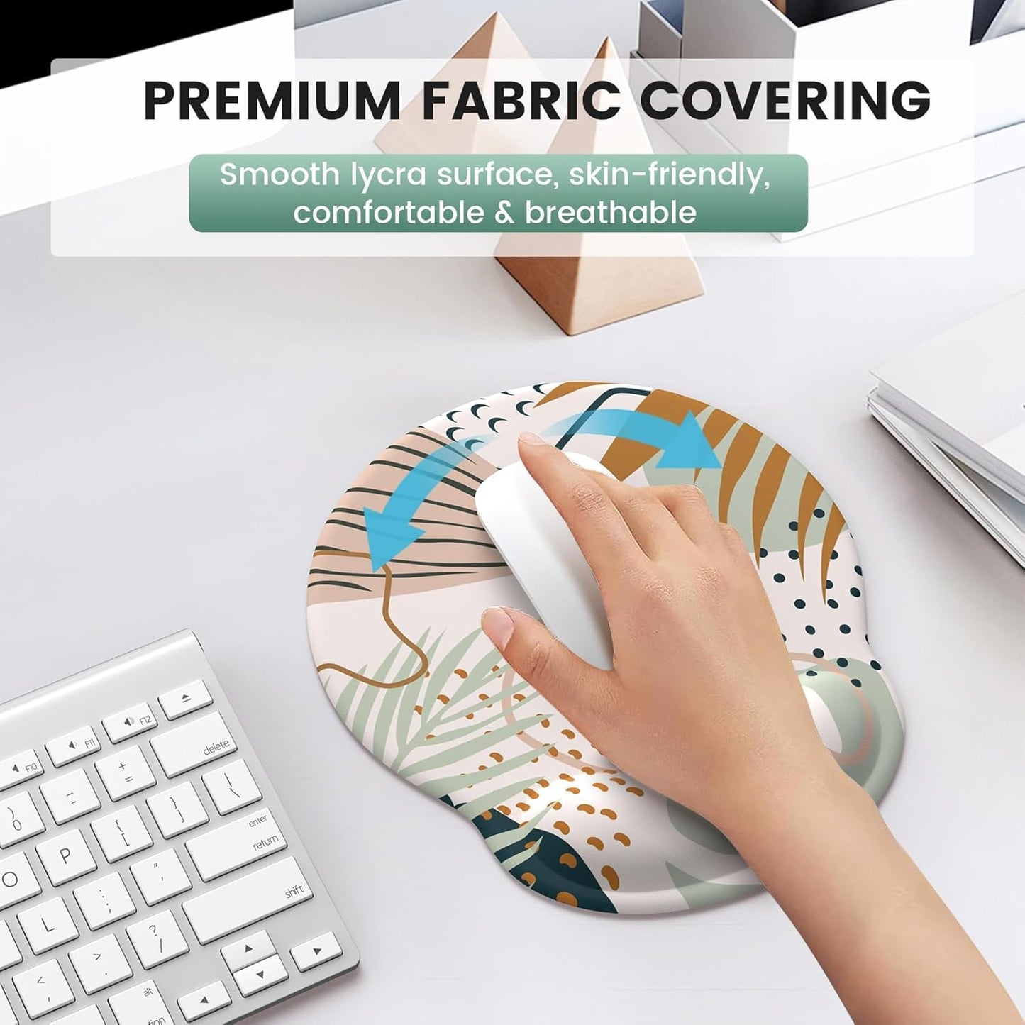 Ergonomic Mouse Pad and Wrist Support Set with Non-Slip Base for Enhanced Comfort and Pain Relief in Home Office, Featuring Tropical Plant Design and Coasters
