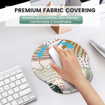 Ergonomic Mouse Pad and Wrist Support Set with Non-Slip Base for Enhanced Comfort and Pain Relief in Home Office, Featuring Tropical Plant Design and Coasters