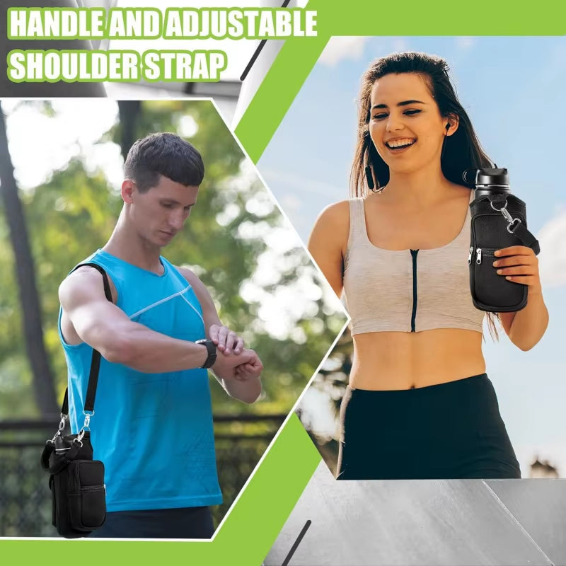 Magnetic Gym Water Bottle Holder with Phone Pocket and Shoulder Strap - Features 6 Built-In Magnets
