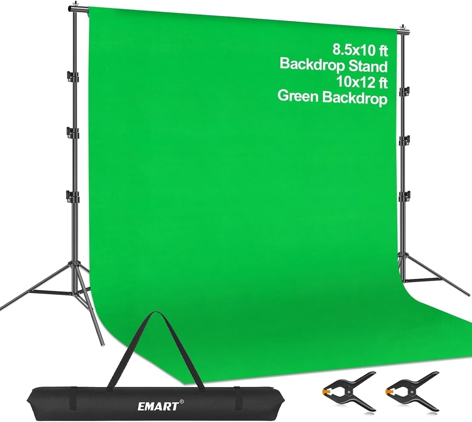 8.5 x 10 ft Green Screen Backdrop Kit with Tripod Stand and 10 x 12 ft 100% Cotton Muslin Chromakey Background for Photography, Video Production, and Live Streaming