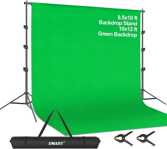 8.5 x 10 ft Green Screen Backdrop Kit with Tripod Stand and 10 x 12 ft 100% Cotton Muslin Chromakey Background for Photography, Video Production, and Live Streaming
