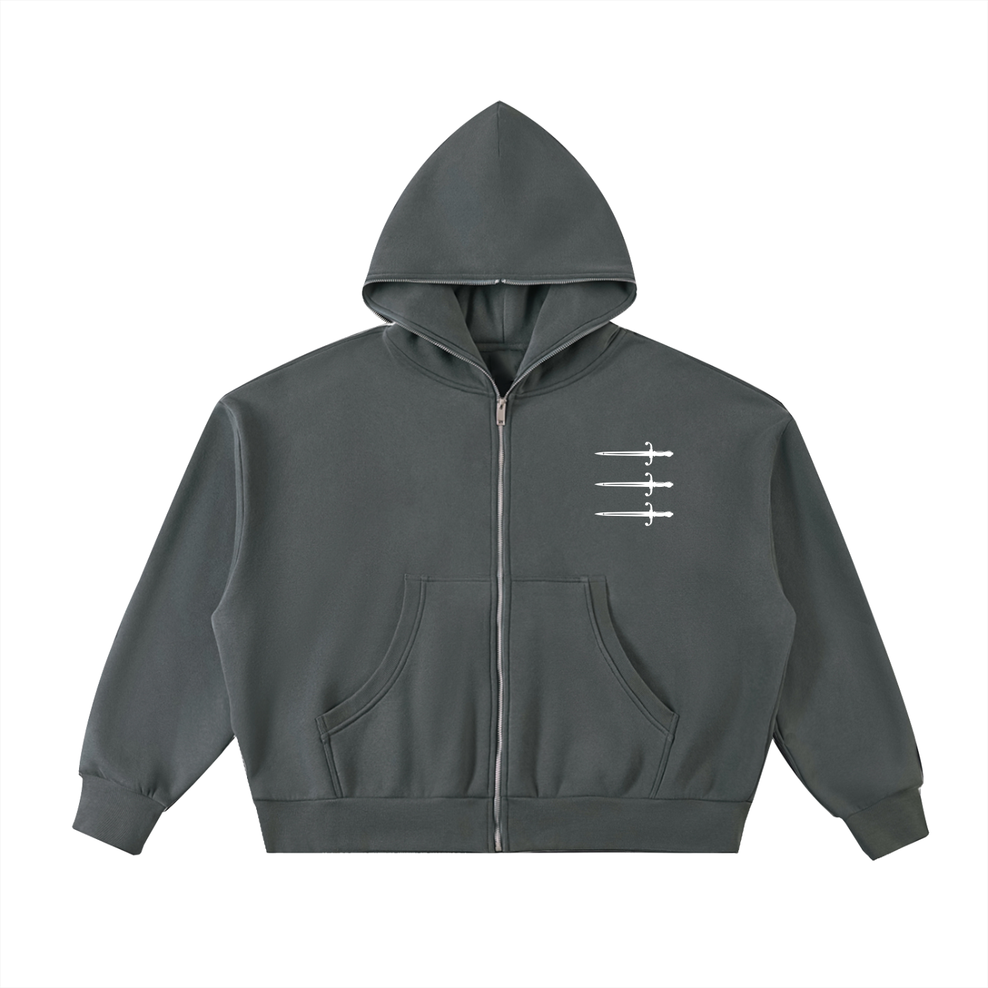 Fleeced Full-Zip Boxy Hoodie
