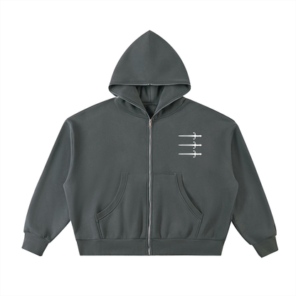 Fleeced Full-Zip Boxy Hoodie