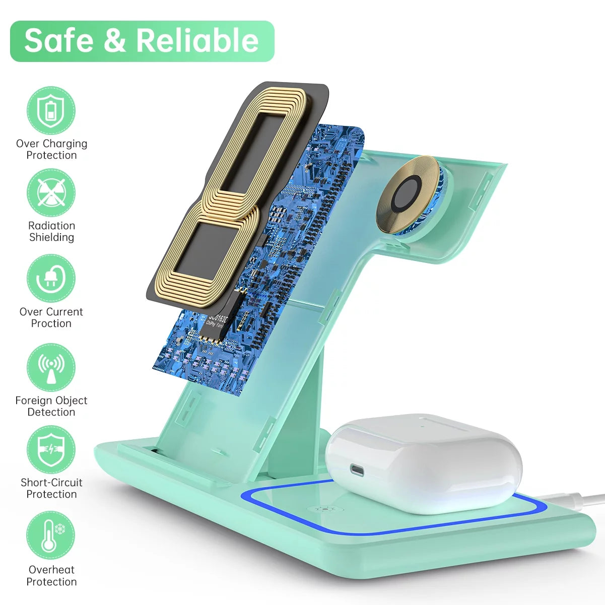 2025 Upgraded 18W 3-in-1 Wireless Charging Station for iPhone 16/15/14/13/12/11 Pro, AirPods, Apple Watch Series 10-3, and Samsung Phones (Green)