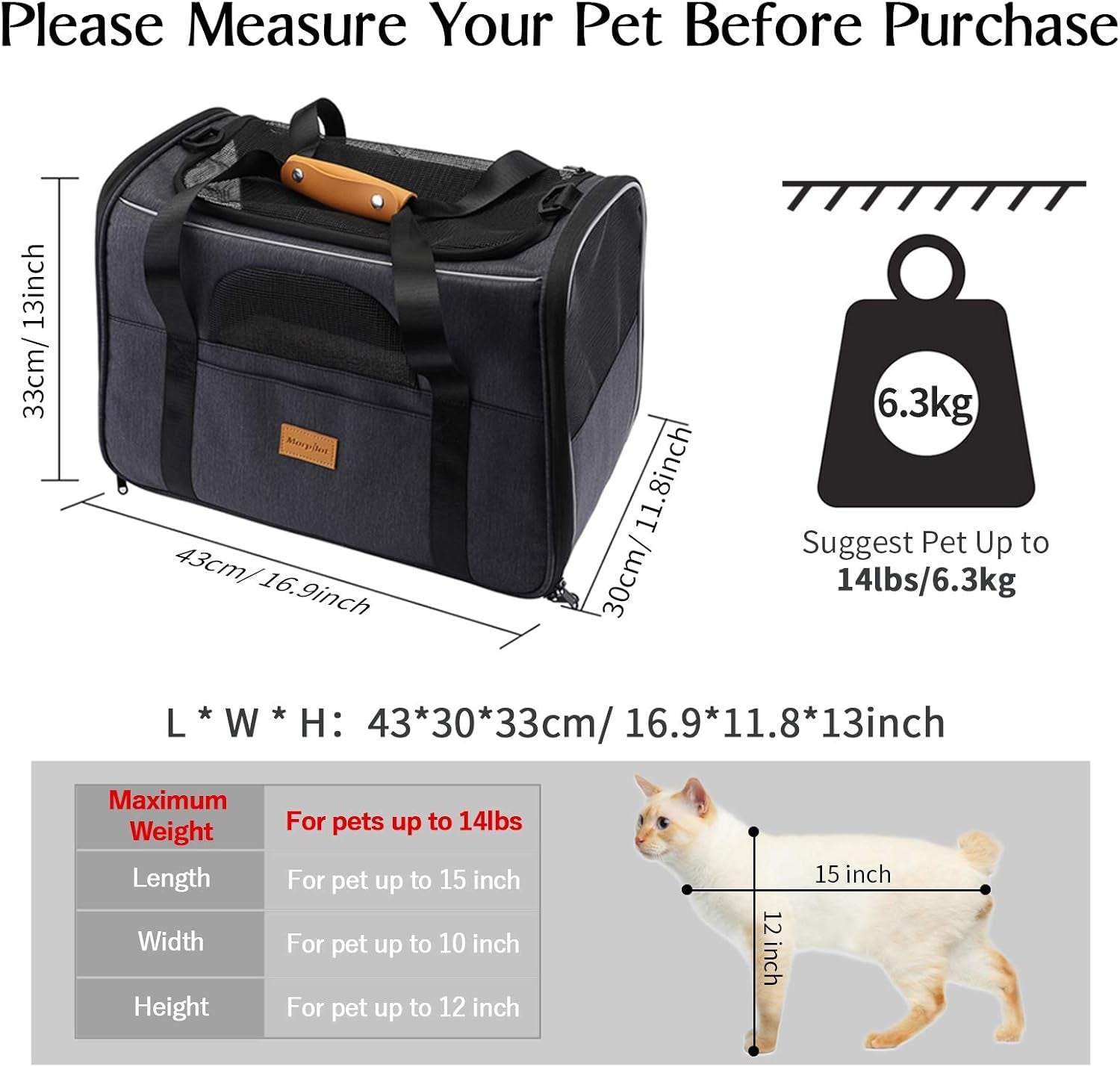 Portable Cat and Small Dog Carrier Bag, Foldable Soft-Sided Transport Carrier, Airline-Approved with Shoulder Strap, Removable Mat, and Pet Bowl
