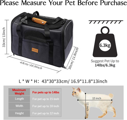 Portable Cat and Small Dog Carrier Bag, Foldable Soft-Sided Transport Carrier, Airline-Approved with Shoulder Strap, Removable Mat, and Pet Bowl