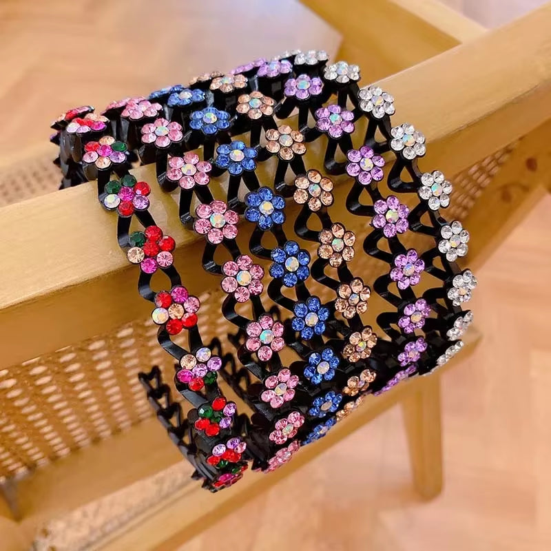 Non-Slip Rhinestone Hairbands with Wave Design for Women and Girls - Fashionable Hair Hoops and Accessories