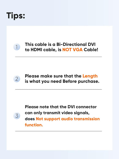 10-Foot Bi-Directional HDMI to DVI Cable - 1080P HD Video Adapter with 24+1 DVI-D Male Connector for PC, Laptop, TV, and Projector
